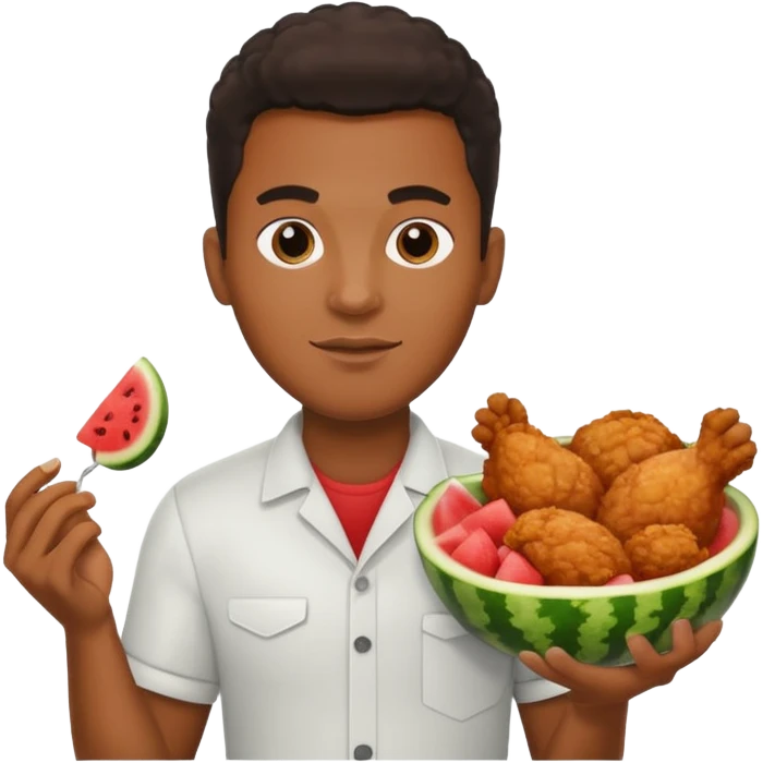 Black guy holding friend chicken and watermelon emoji