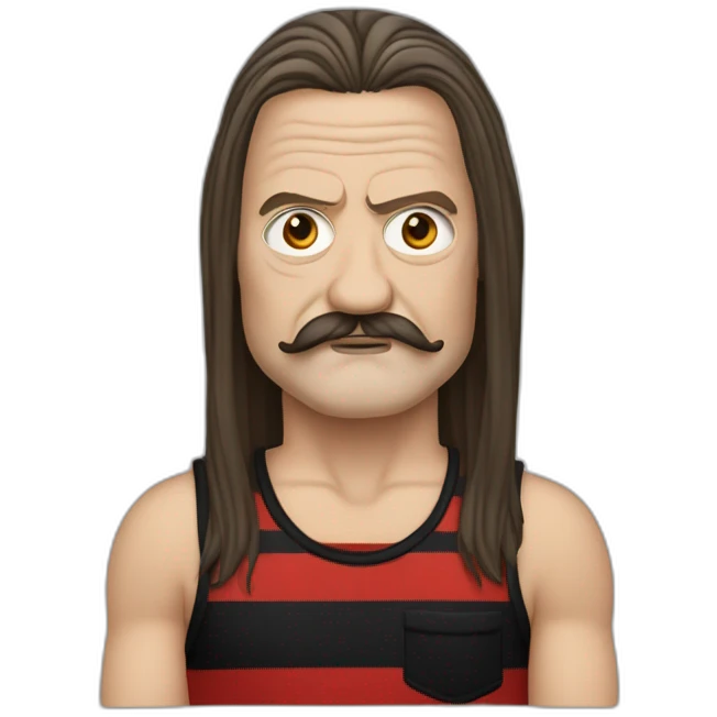 ozzy osbourne with long moustache and striped black and red tank top emoji
