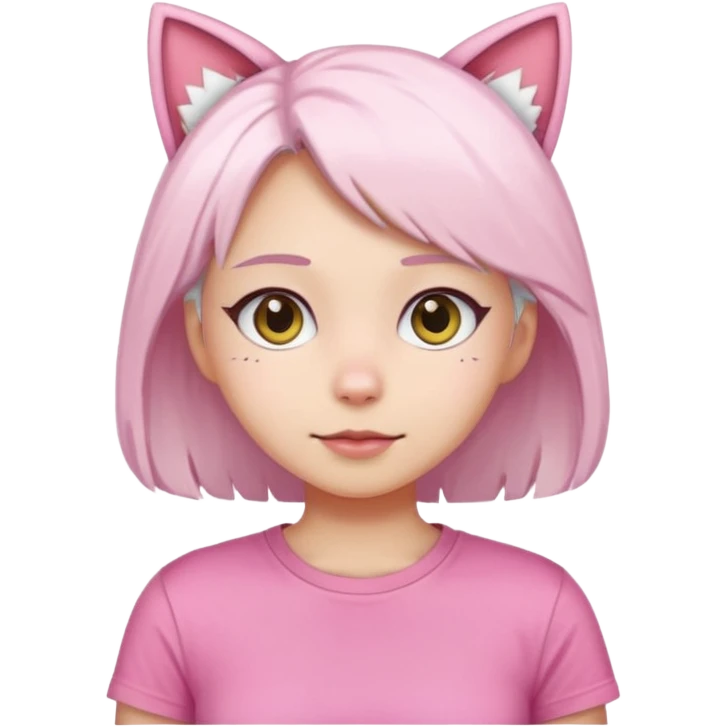 girl with white hair and cat ears wearing pink tshirt emoji