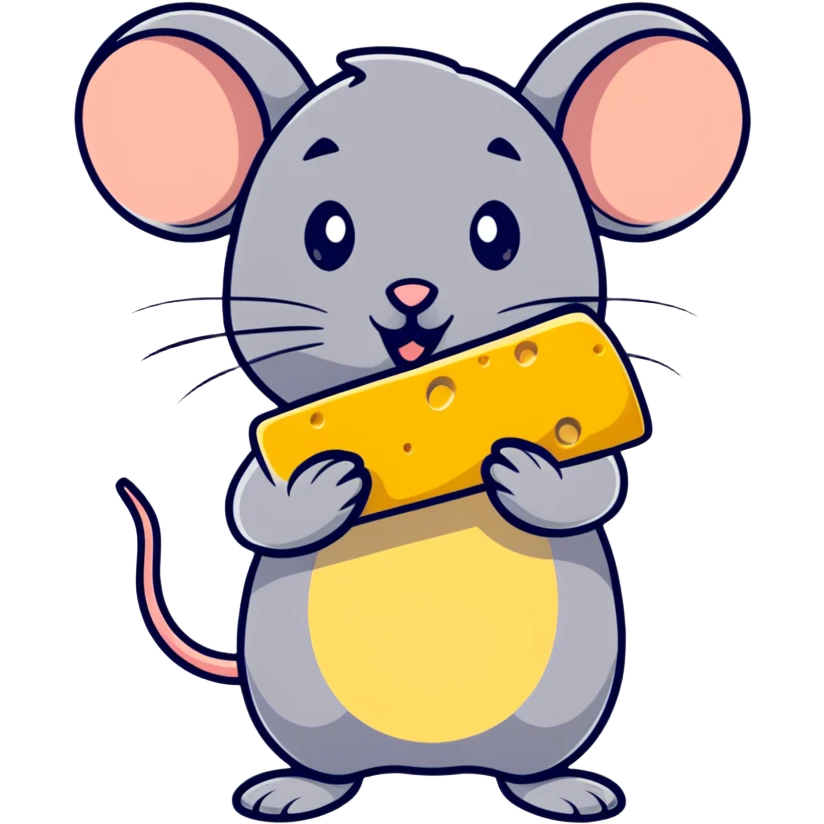 Adorable cartoon mouse holding a piece of cheese emoji