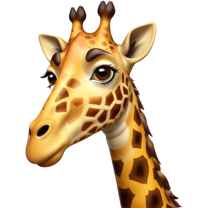Cinematic Comical Giraffe Portrait Emoji, Head tilted dramatically with an exaggeratedly amused expression, featuring a striking, patterned Fur with playful patches and a long, quirky neck, wide, expressive eyes filled with playful disbelief, Simplified yet hilariously expressive features, highly detailed, glowing with a slightly sassy glow, high shine, dramatic yet playful, stylized with an air of cheeky mischief, bright and endearing, soft glowing outline, capturing the essence of a spirited and over-the-top giraffe, so meme-worthy it feels like it could tower its way into internet fame instantly! emoji