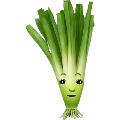 a leek with a face, arms and hands using a laptop emoji