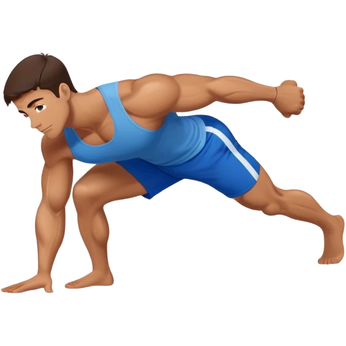 brunette buff man with blue shorts doing plank exercise emoji