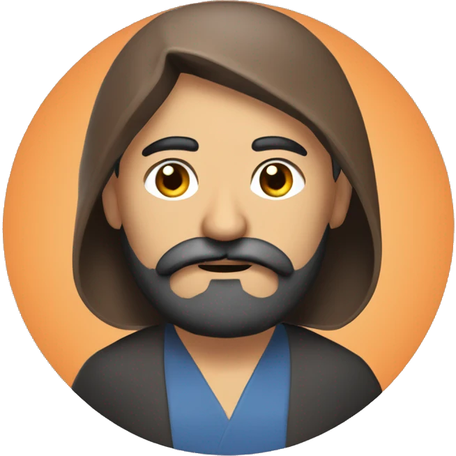 Tajik in orange robe with beard and mustache, round head, builder emoji
