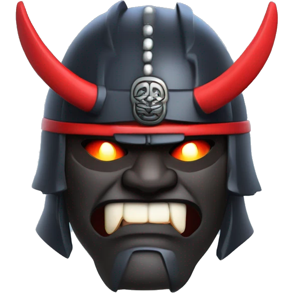 3D cartoon-style icon designed for a Discord server, inspired by a samurai theme with a dark and powerful aesthetic. fierce face of the samurai with sharp teeth and glowing eyes, the traditional samurai armor, and the use of red, black, and blue colors. emoji