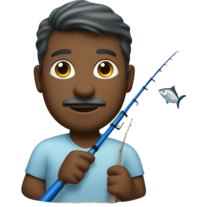 husband holding blue fishing rod and tuna emoji