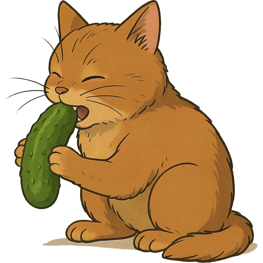 ghibli style cat eating a pickle emoji