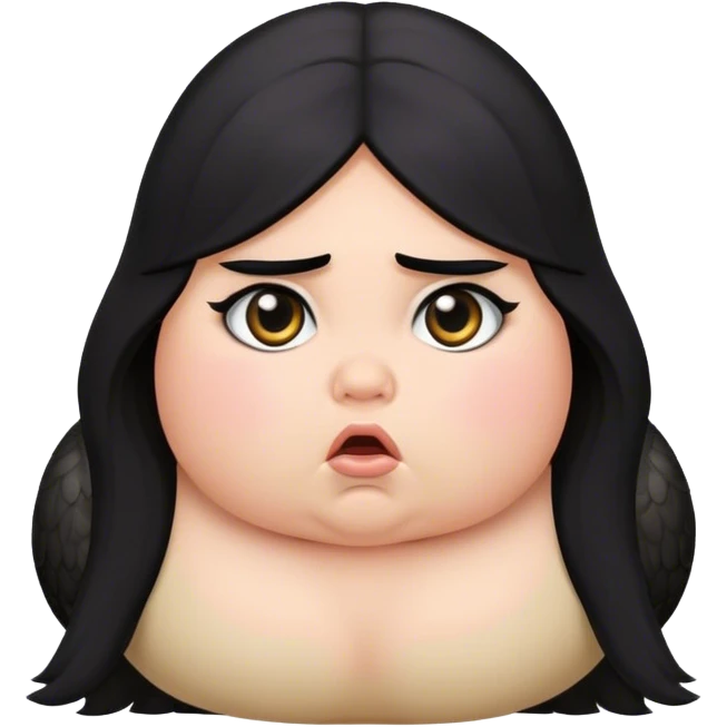 a snipe with the face of a chubby girl with long black hair with a perplexed espression emoji