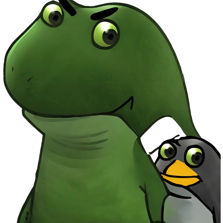 Dino riding a penguin ￼ emoji