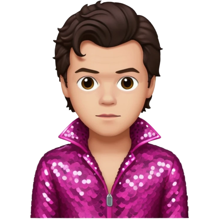 Harry Styles from One Direction with light skin, dark brown hair, dark pink sequin outfit emoji