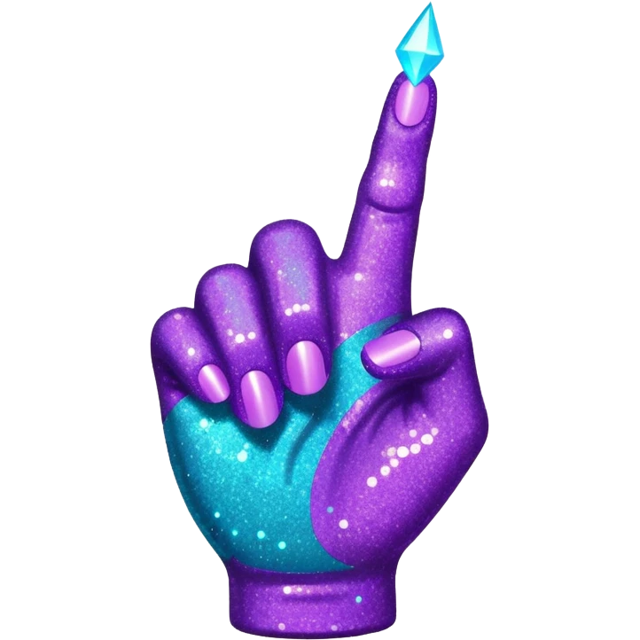 Glitter Roxo e Ciano Mão apontando para direita emoji