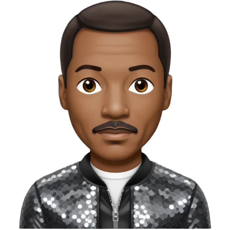 Eddie Murphy with dark brown hair, dark gray sequin outfit emoji