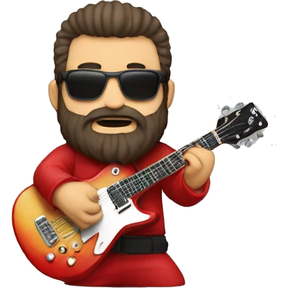 Un mutante barba roja tocando una guitarra eléctrica vestido rockero emoji