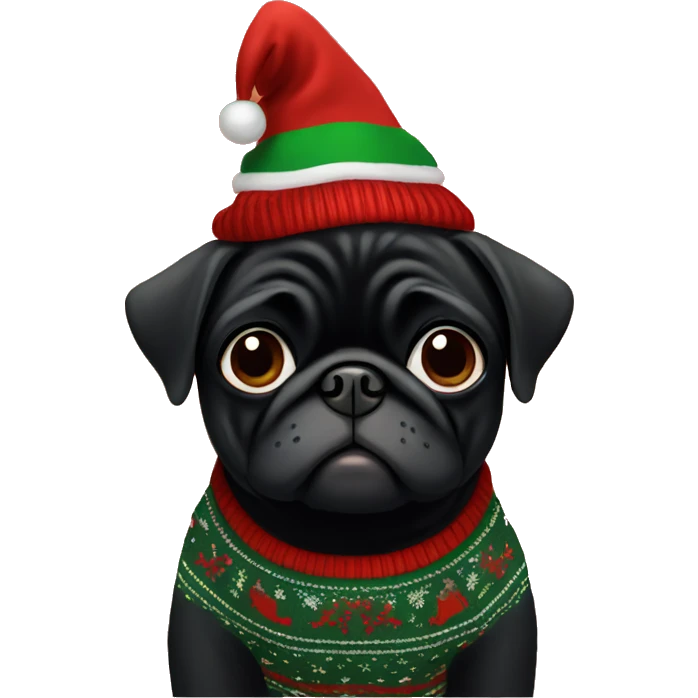 Black pug wearing christmas Sweater  emoji