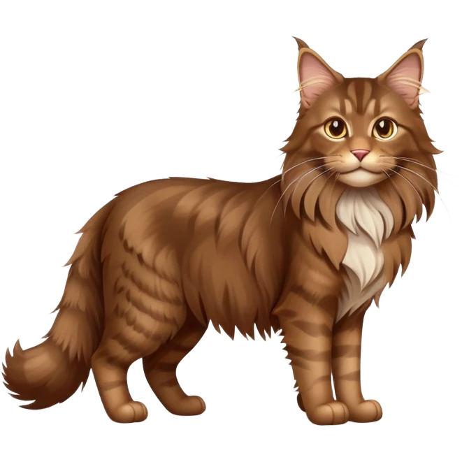 cinematic-brown-maine-coon-cat-full-body-on all fours-emoji,-head-tilted-playfully-and-inquisitively,-sleek--brown-fur,-simplified-yet-adorable-features,-highly-detailed,-glowing-with-a-warm,-friendly-glow -simplified-yet-realistic emoji