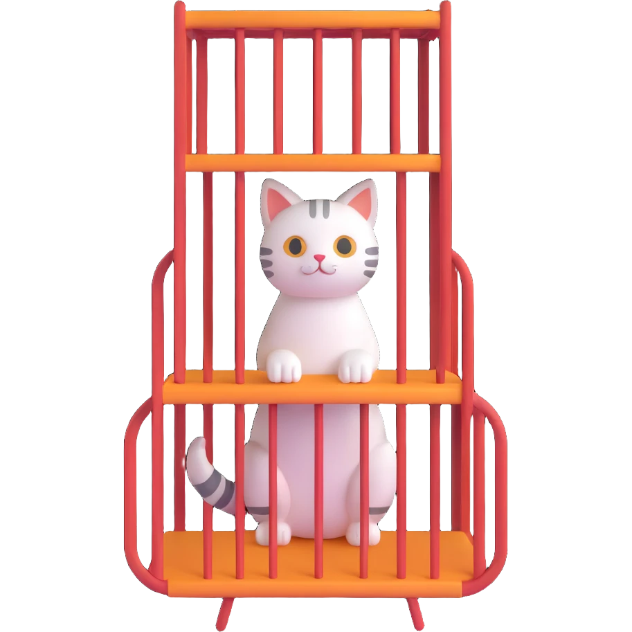 a cat sitting inside a rack, playful and cute emoji