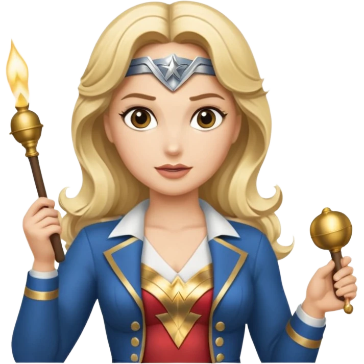 Blonde Wonder Woman holding bell and short white orchestra conductor’s baton  emoji
