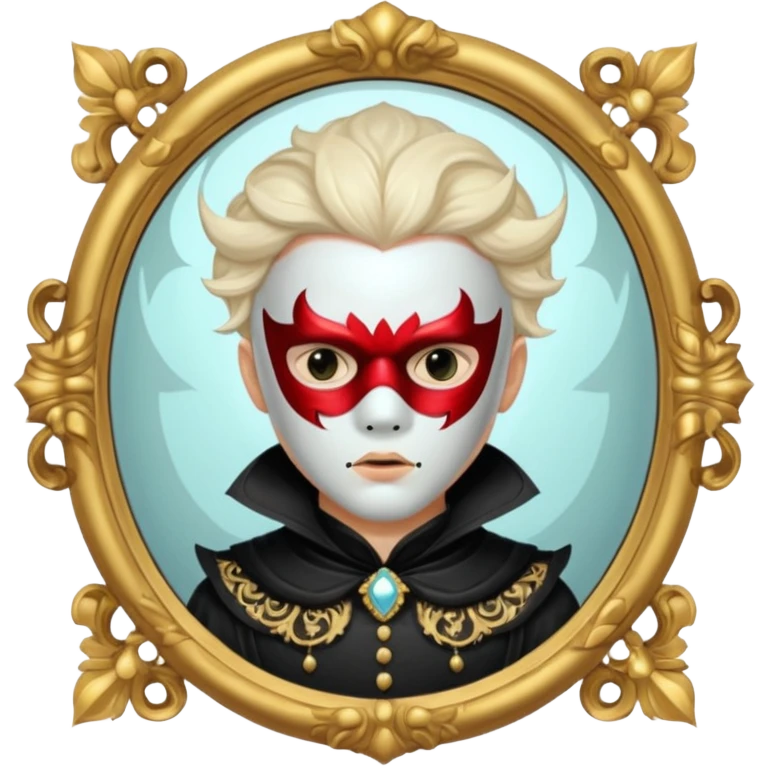 Spooky killer on mask on fancy mirror behind boy emoji
