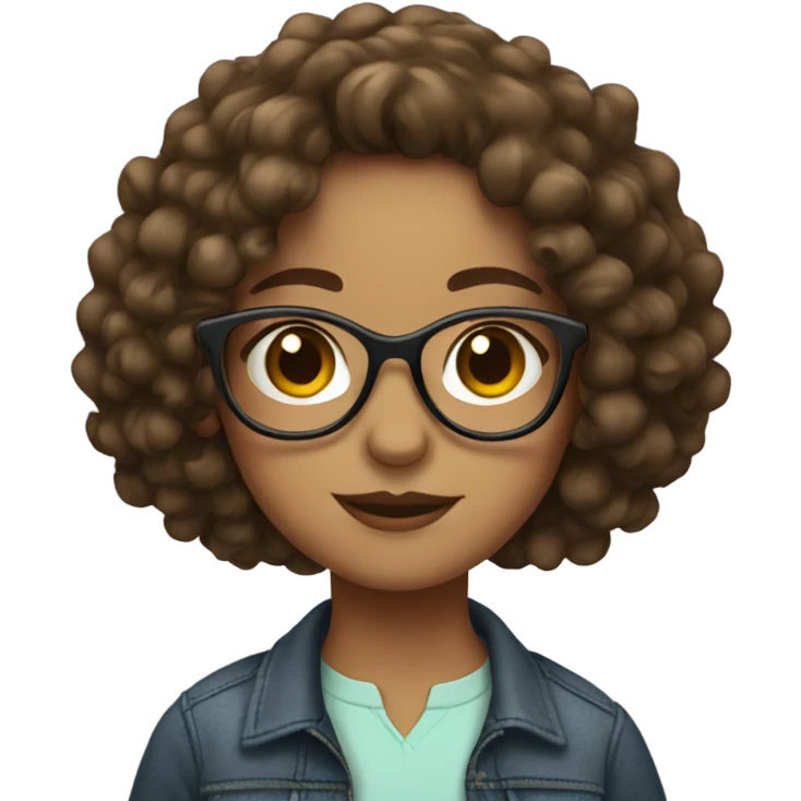 girl with brown curly mid length hair and glasses emoji