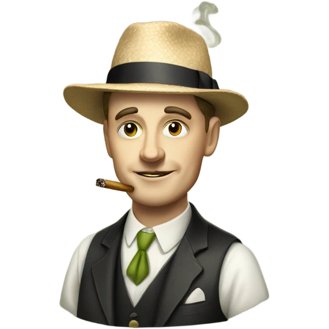 white man in 1920s with melon hat and smoking emoji