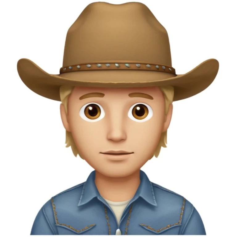 handsome dirty blonde haired man with a cowboy hat on and brown eyes emoji