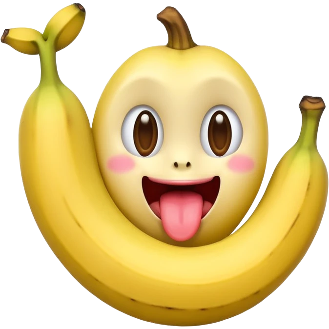 a banana in the mouth of a heart eyes emoji with its tongue out emoji