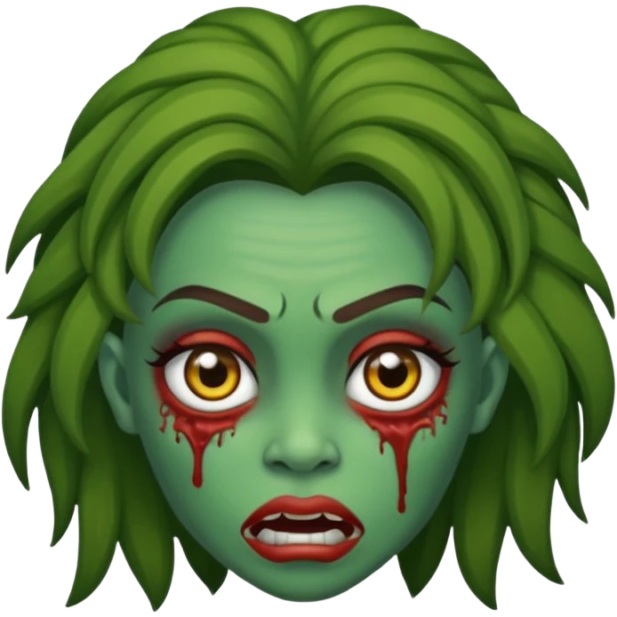 Faça uma zombie mulher verde, bonita de olhos castanhos e cabelo liso emoji