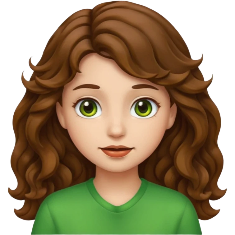 Emoji girl with wavy hair brown and eyes green emoji