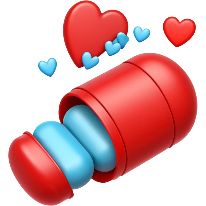 pill capsule split open with tiny hearts coming out playful emoji style emoji