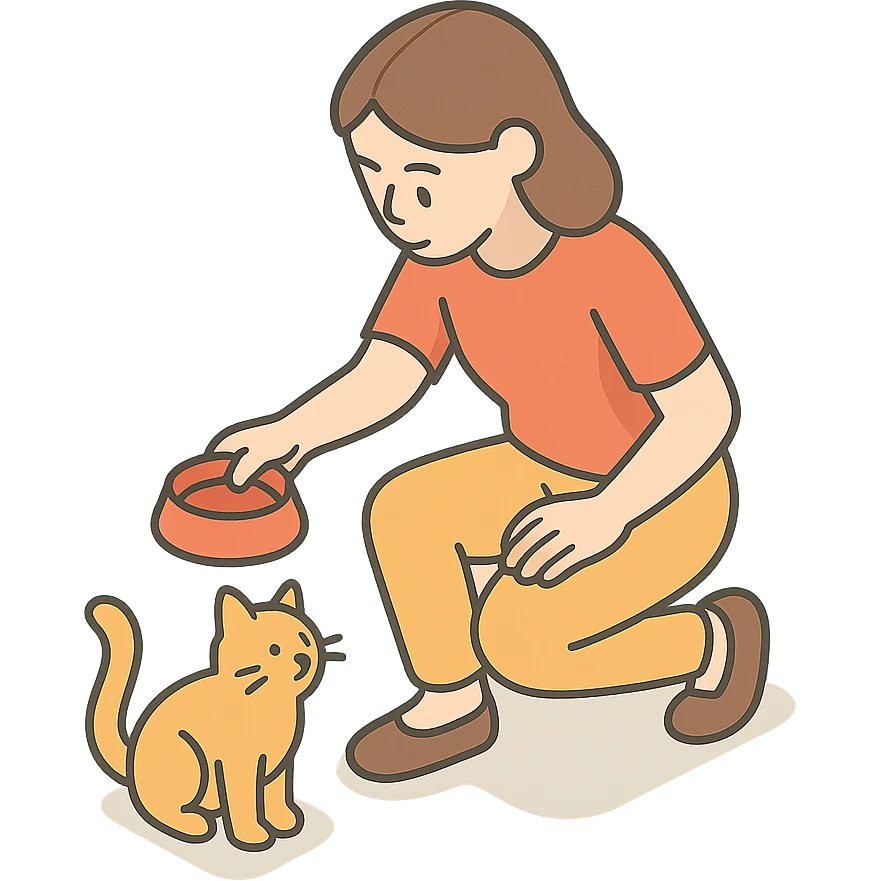 женщина кормит кошку emoji