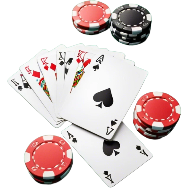 A photorealistic icon featuring playing cards and a stack of poker chips on a green felt table. Bright, detailed design with realistic textures and lighting. Transparent background, clearly symbolizing card games and strategy. emoji