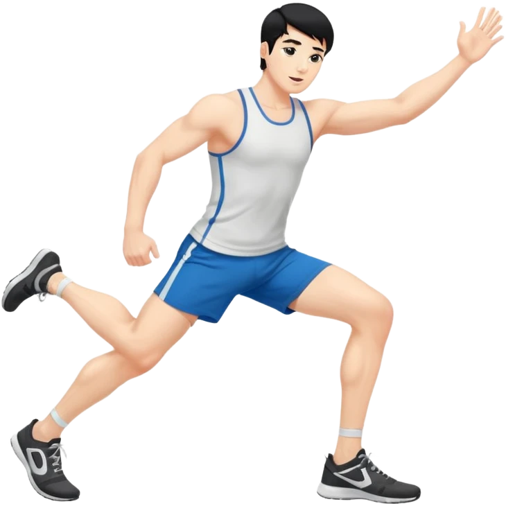 Hombre blanco pelinegro haciendo estiramientos de piernas emoji