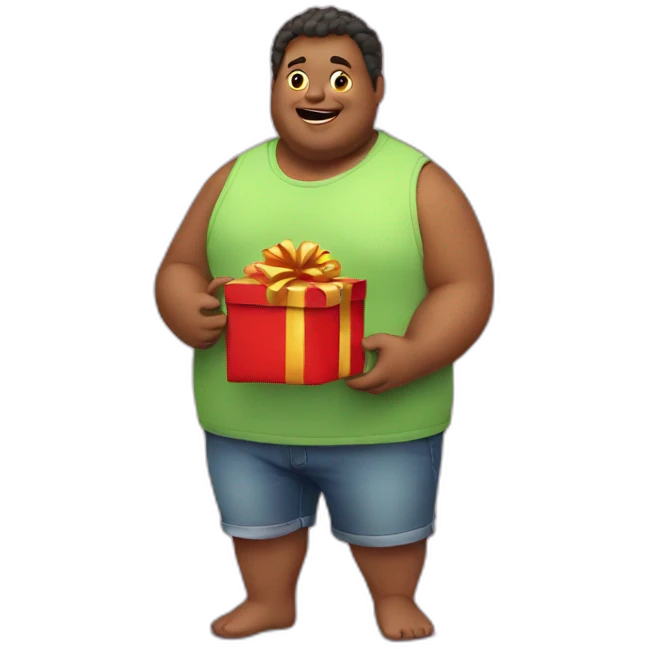 Fat man holding a gift emoji