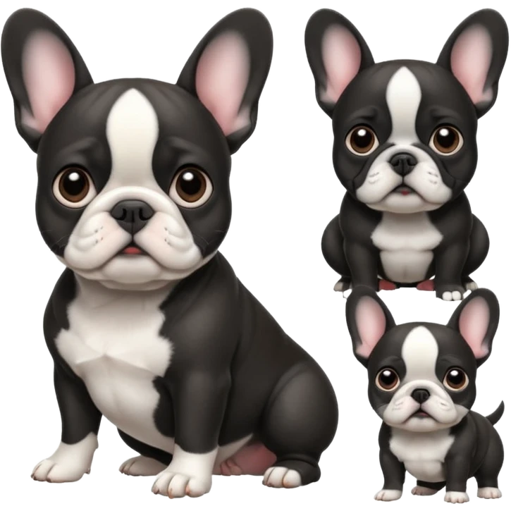 Чёрно Белый французский бульдог в разных позах emoji