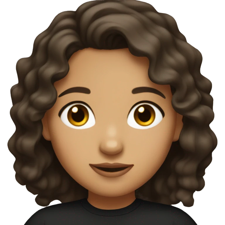 slightly tan Latina girl with wavy dark brown hair and dark brown eyes wearing black shirt emoji