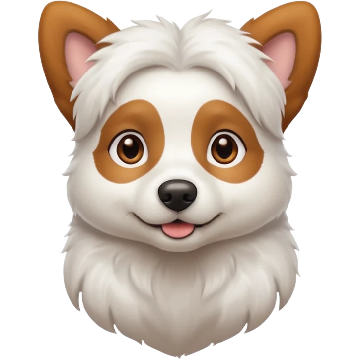 White dog with brown eyes and some long white body and white ears with brown spots curved on the sides emoji