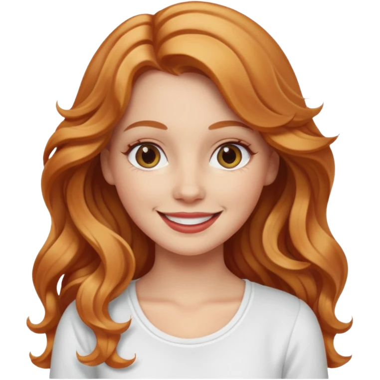 white girl with strawberry blonde long wavy hair, white top  emoji