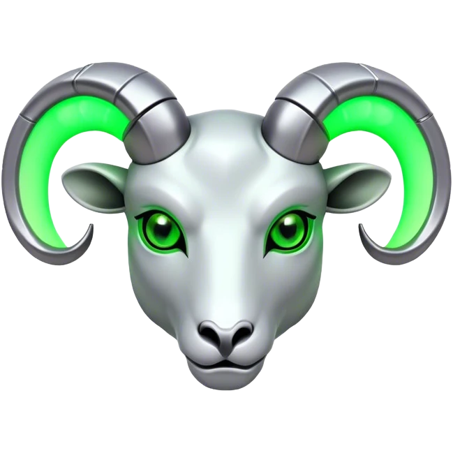 Futuristic Ram(Goat) head green glowing eyes emoji