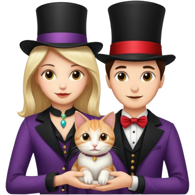 magician couple and their pet cat emoji