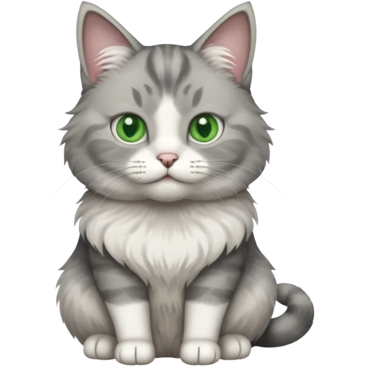 a realistic looking very fluffy grey and white cat sitting up straight emoji