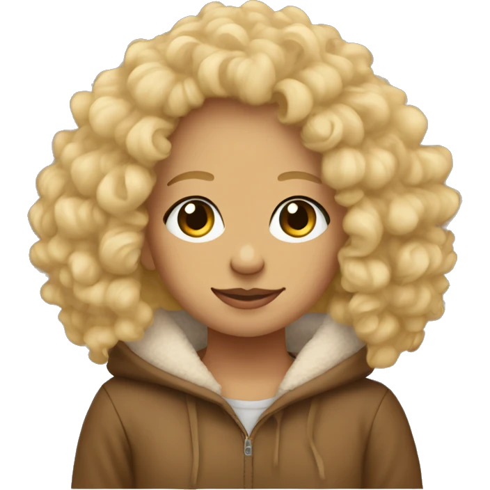 Curly blonde hair with fuzzy teddy bear hoodie  emoji