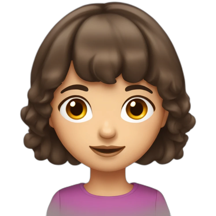 Fille brune au cheuveux longs et aux yeux bleux avec une frange emoji