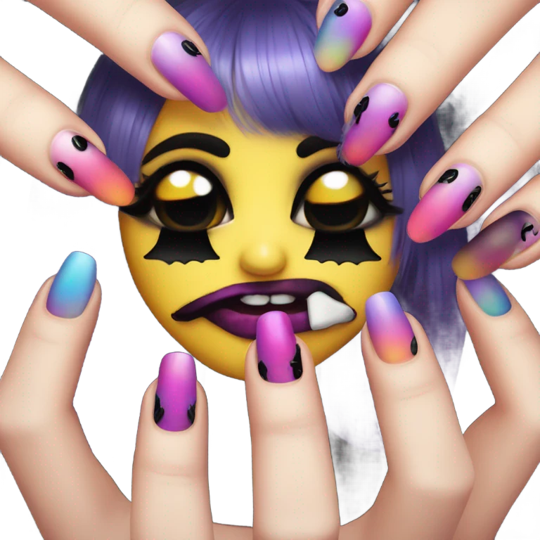 Goth smiley with big lips and long lashes with acrylic nails emoji