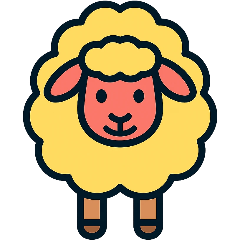 cute cartoon sheep icon, rounded shapes, friendly expression, fluffy body, modern icon style emoji