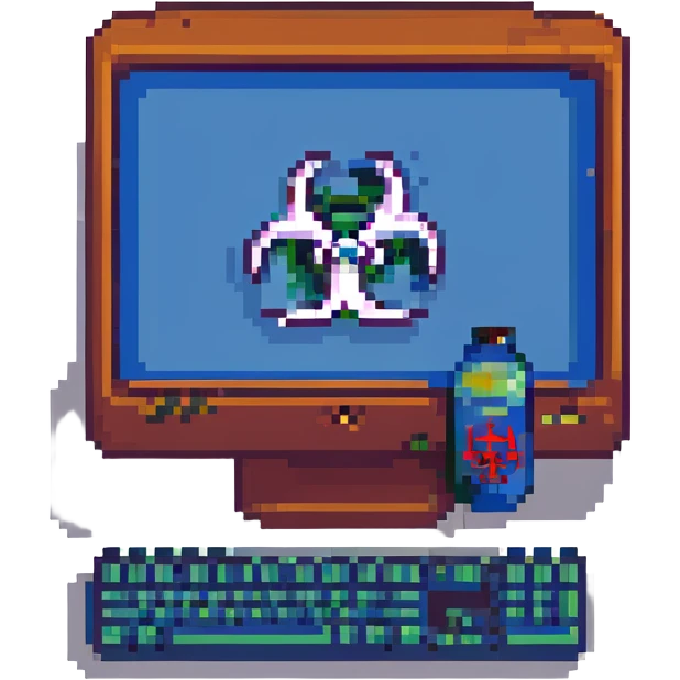 blue screen computer with a biohazard sign emoji