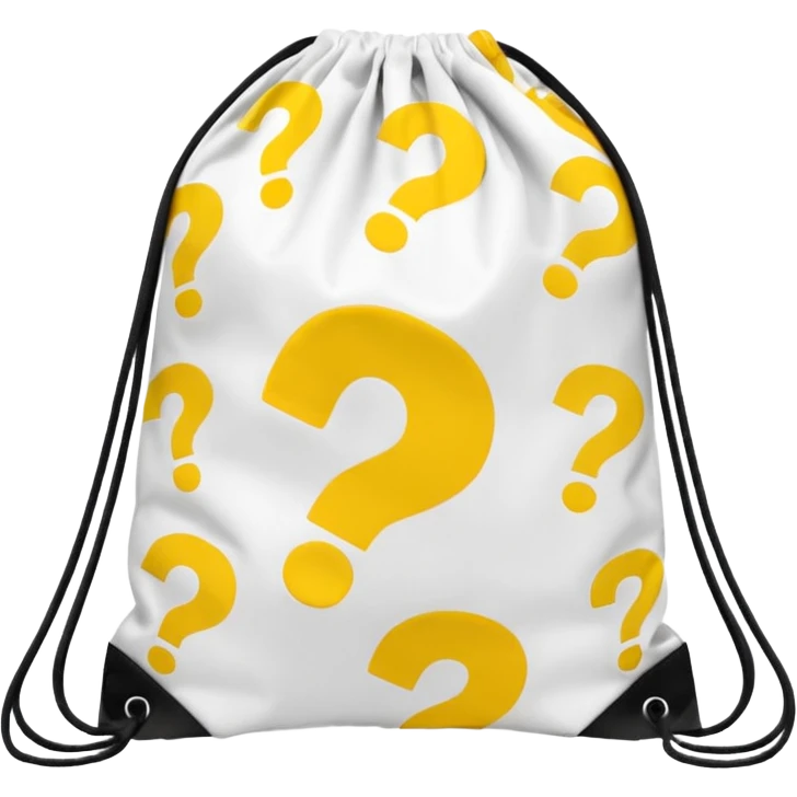 drawstring bag printed withoverstuffed with yellow question marks emoji