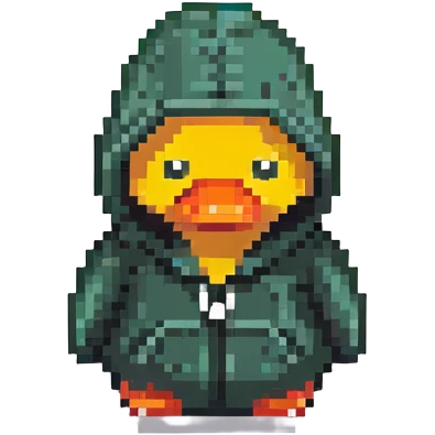 dark green rubber duck with tiny hoodie, hacker emoji