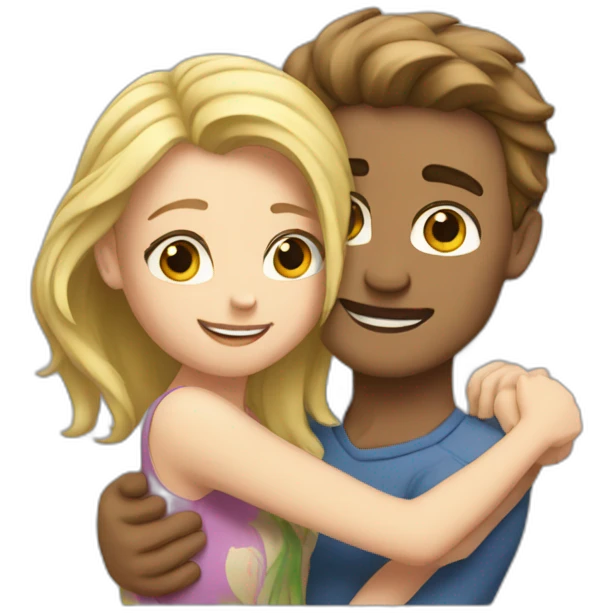hug brown hair man and blond hair woman emoji