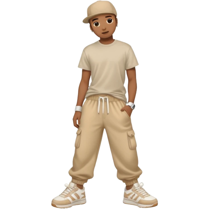Hiphop dancer, with cute big pants, sneakers, and t-shirt. emoji