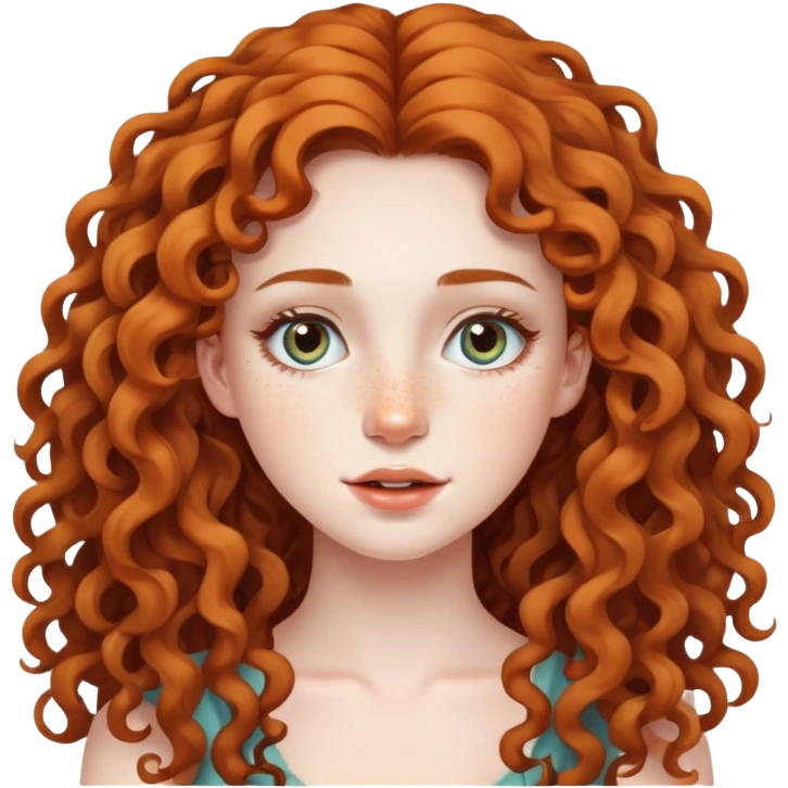 Attractive girl with extremely long curly hair and many freckles on her face emoji